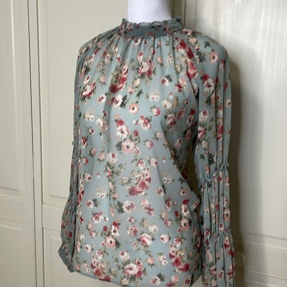 ZARA Women's Floral Long Sleeve Ruffle Neck Blouse Size M - Picture 4 of 9
